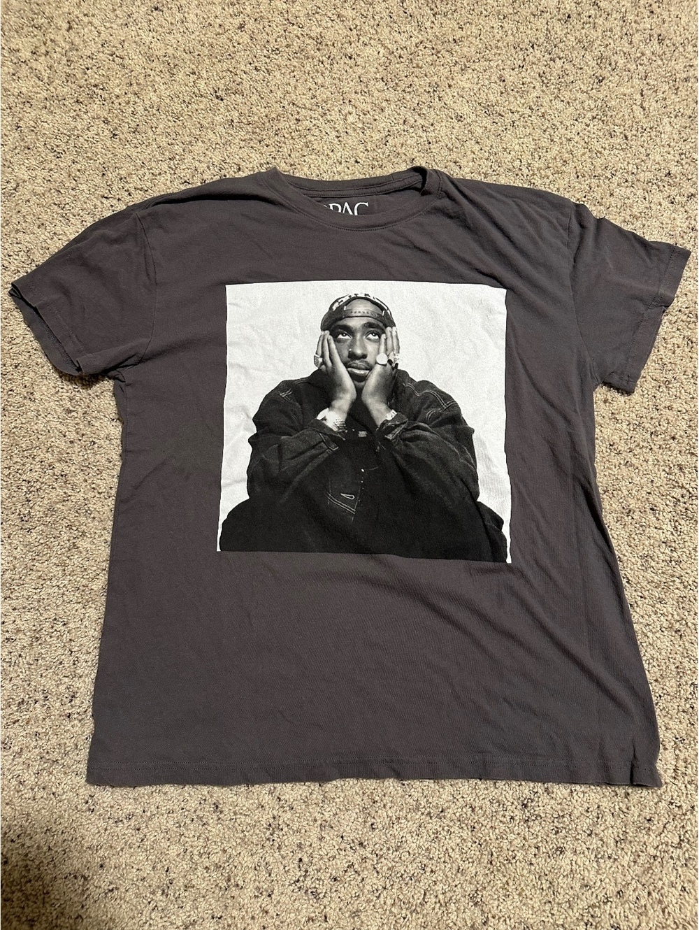 2PAC Graphic T-Shirt Black Cotton Size L